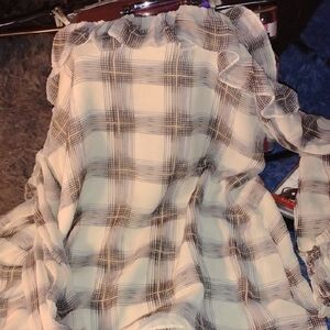 Plaid Ruffle Blouse - Cream and Black